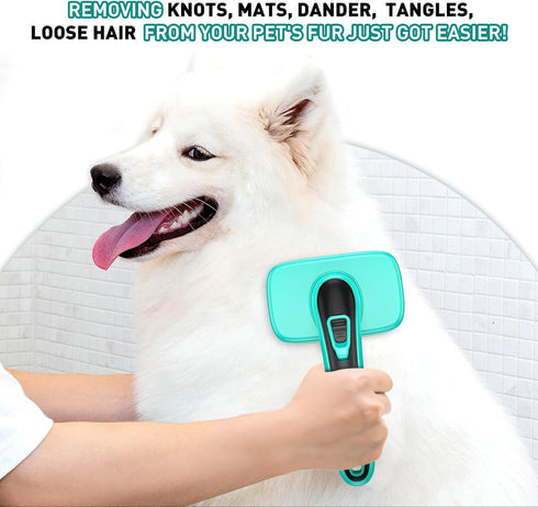 4 in 1 Dog Self-Cleaning Slicker Brush for Shedding & Grooming Long Short Haired Cats, Removes Loose Fur, Undercoat, Mats, Tangled Hair With All H...