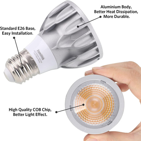PAR20 LED Bulbs, 12W Dimmable Spot Light, 100W Halogen Equivalent, 36° Narrow Beam Angle, 4000K Natural White, E26 Medium Base for 4’ Cans, Pack o...