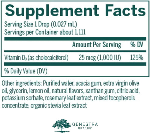 Genestra Brands D-Mulsion 1000 - Liquid Vitamin D Supplement - Natural Lemon Flavor - 1 Fl Oz...