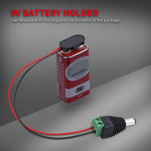 DAIERTEK 10pcs 9V Battery Connector 9 Volt Battery Snap Clip I Type with 2 Pairs of Alligator Clips and 2.1mm X 5.5mm DC Male Power Plug...