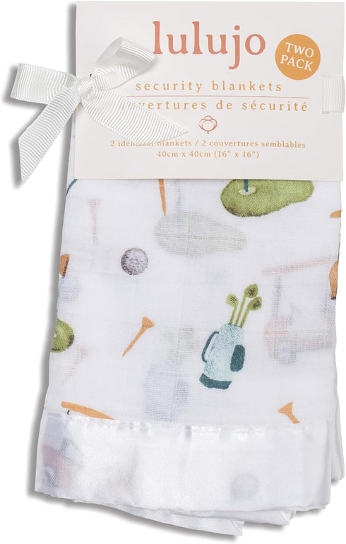 lulujo Baby Security Lovie Blankets| Unisex Softest Breathable Cotton Muslin Security Blanket with Silky Satin Trim| Neutral Comforting Blanket fo...