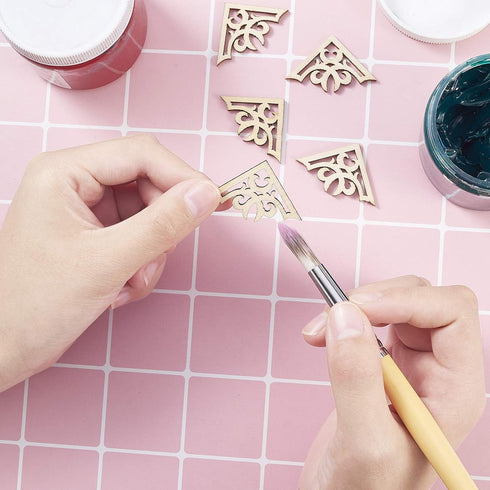LiQunSweet 100 Pcs Wood Slice Carving Ornament Cut Out Paintable Wooden Guard Edge Cover Triangle Book Corner Protector for Jewelry Case Box Book ...
