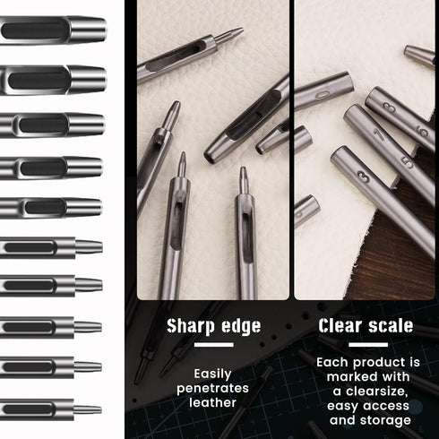 10 Pcs Leather Hole Punch Cutter 0.5mm-3.5mm Hollow Punch Set for Leather Crafting Round Hollow Tools for Watch Bands Belts Canvas Paper Rubber So...