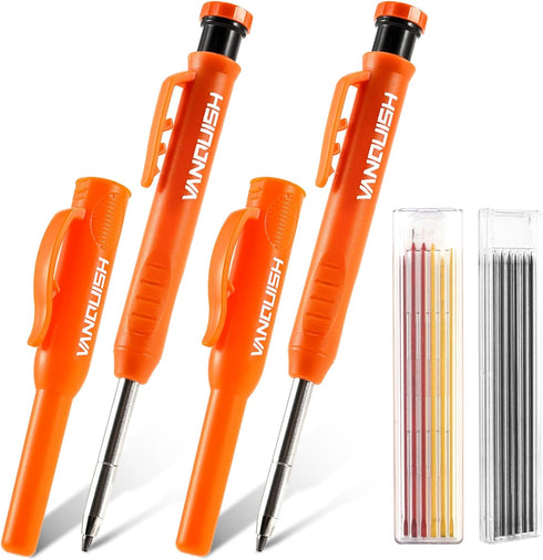 Vanquish 2 Pack Carpenter Pencil with Sharpener Mechanical Pencils Set with 14 Refills Deep Hole Marker Construction Heavy Duty Woodworking Pencil...