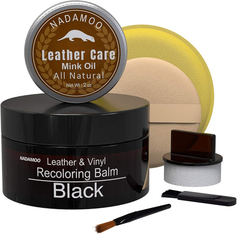 NADAMOO Black Leather Recoloring Balm with Mink Oil Leather Conditioner, Leather Repair Kits for Couches, Restoration Cream Scratch Repair Leather...