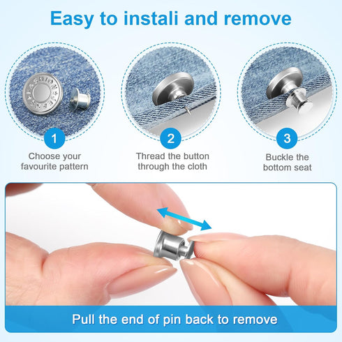 KUNTAERY 8 Sets Button Pins for Jeans, Pants Button Replacement, No Sew Reusable Adjustable Loose Jeans Button Waist Tightener, Reduce Too Big Pan...