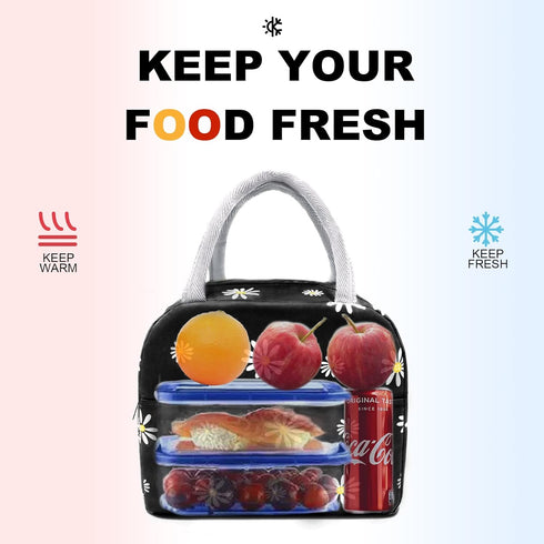 Sonuimy Insulated Lunch Bag Women, Reusable Cute Tote Lunch Box for Adult & Men, Leakproof Cooler Lunch Bags for Work Office Travel Picnic (Black ...