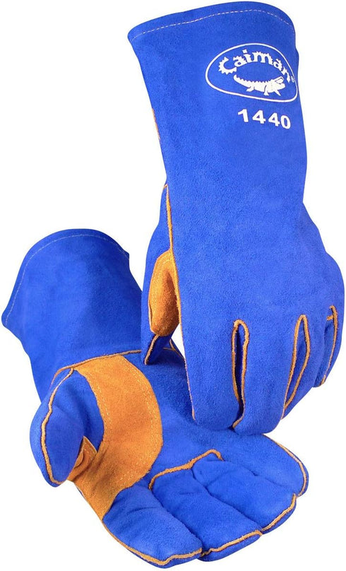 Caiman Premium Split Cowhide Leather Welding Gloves, Aerofoam Lining, DuPont Kevlar Stitching, Blue, Large (1440)...