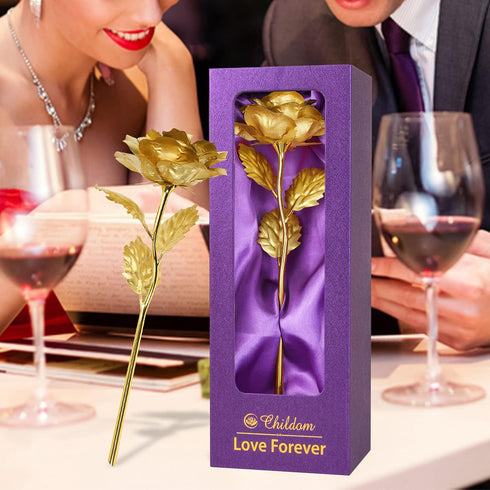 Childom Birthday Gifts for Women,Christmas Rose Gifts for Mom,Gold Rose Present for Her,Wife,Sweet Artificial Flower for Grandma,Daughter,Women,Ch...