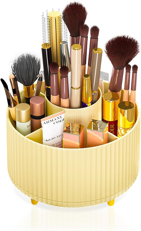Makeup Brush Holder Organizer, 360° Rotating Makeup Brush Organizer, Cosmetics and Perfume Organizer, Desktop Storage Tray for Cosmetics and Skinc...