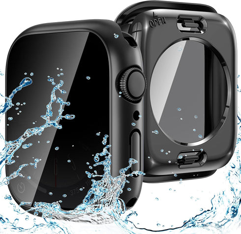 Goton 2 in 1 Privacy Waterproof Apple Watch Case for Series 9 8 7 Screen Protector 41mm, Front Anti Spy Tempered Glass Face Cover + Back Bumper fo...