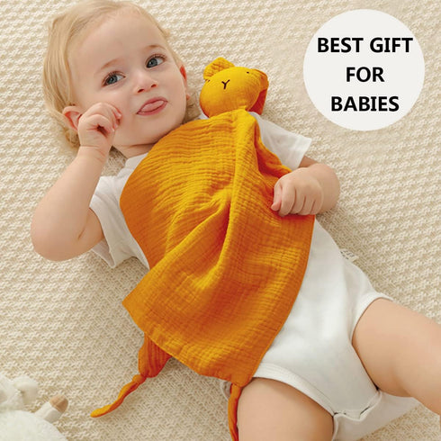 Organic Cotton Muslin Lovey Blanket, Organic Cotton Muslin Bunny & Lion Security Blanket Soft & Breathable Lovie Baby Gifts for Boys and Girls (Pi...