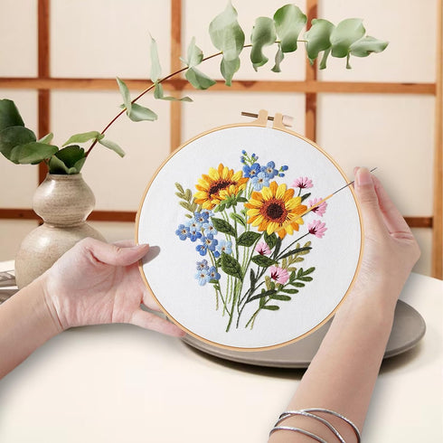 Ohcol 3 Sets Embroidery Kit for Beginners with Easy-to-Follow Operating Instructions,Cross Stitch Kits for Adults with Flowers Patterns,Needlepoin...