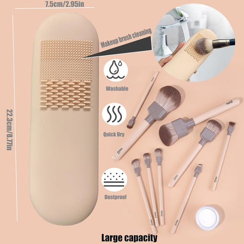 Silicone Makeup Brush Holder, Large Capacity Makeup Brush Bag, Portable Travel Cosmetic Brush Bag for Travel and Daily, Upgraded version (Striped ...