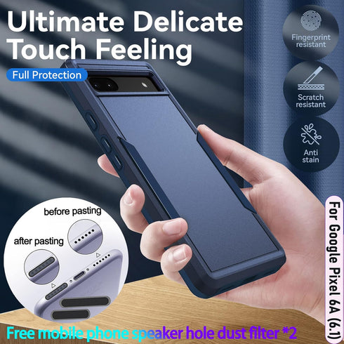 LMDAMZ for Pixel 6A 6.1 Inch Double Layer Hybrid Military Grade Rugged Shock Resistant Drop Case with 1 PCS Magnetic Car Mount and 1 PCS HD Temper...