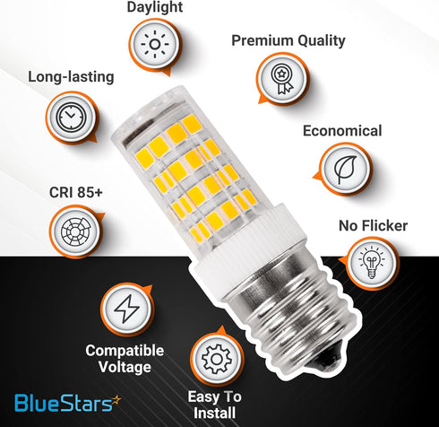 BlueStars Premium 8206232A 5W Dimmable LED Light Bulb 40W Equivalent 3000K 75V-130V Soft Warm White Light E17 Intermediate Base 400 lumens for Ref...
