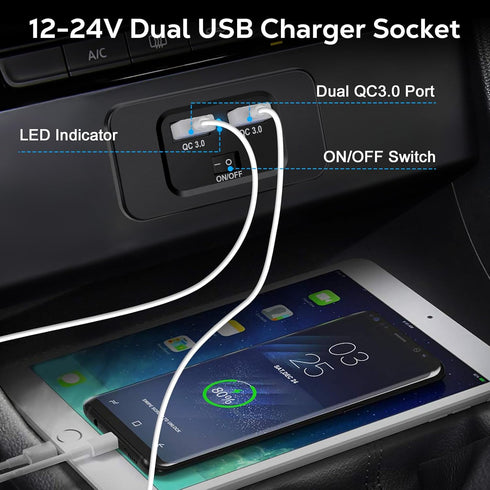 12V RV USB Outlet, Dual USB Quick Charge 3.0 Port Charger Socket, 12V USB Outlet with LED Indicator and Power Switch for ATV Car Boat Marine Truck...