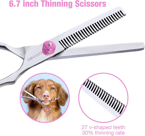 Dog Grooming Scissors Kit with Safety Round Tips, 3 in 1 Professional Dog Grooming Scissors, 4CR Stainless Steel Pet Grooming Shears for Dog, Cat,...