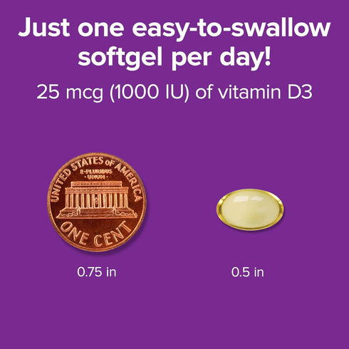 Webber Naturals Vitamin D3 Softgel, 1,000 IU, 425 Count, for Immune heath and support for The development and maintenance of bones and teeth, Non ...