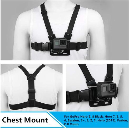 Chest Mount Harness Chesty Vest Head Mount Strap for Action Camera Compatible with GoPro Hero 11,10,9,8,Max,Go Pro Hero 7,6, 5,4, Session,3+,3,Her...