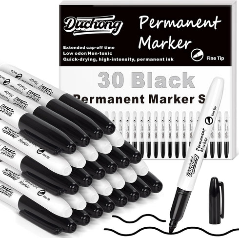 30 Packs Black Permanent Markers, Fine Point Waterproof Markers Pens Bulks, Durable, Quick-Drying Marker, Ideal Stationery Supplies for Schools, H...