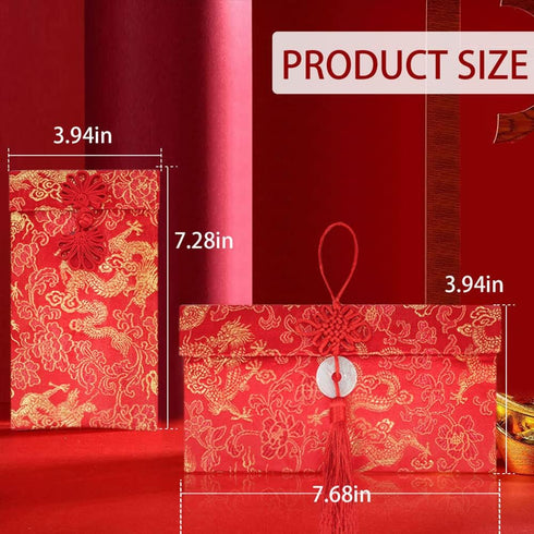 4 Pieces Silk Red Envelope Chinese Red Pocket Lucky Money Hong Bao Card Envelope for Spring Festival Wedding New Year Birthday, 4 Styles with Chin...