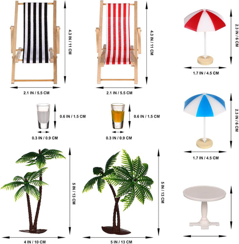 Mini Umbrella Palm Chair Beach Miniature Accessories Mini Umbrella Palm Chair Miniature Toys Dollhouse Outdoor Accessories Micro Landscape Beach C...
