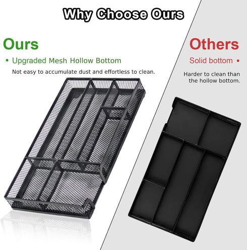Desk Drawer Organizer Tray, Metal Mesh Drawer Office Drawer Organizer w/6 Compartment, Small Desk Organizer Tray for Home Office School Supplies, ...