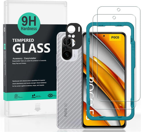 Ibywind Screen Protector For Xiaomi Poco F3/Redmi K40/K40 Pro,with 2Pcs Tempered Glass,1Pc Camera Lens Protector,1Pc Backing Carbon Fiber Film [Fi...