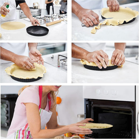 Tart Pan Black Carbon Steel, Non-Stick Quiche Pan, Tart Pan 9 inch removable bottom and 10 Baking Parchments-Oven and Dishwasher Safe...