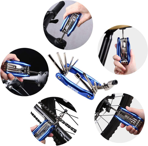 YBEKI Bike Repair Tool Kits - Bicycle Tool Set with Saddle Bag and Bicycle multi-tool Chain Tool (blue Tool kits 10 in 1 + Bag)...