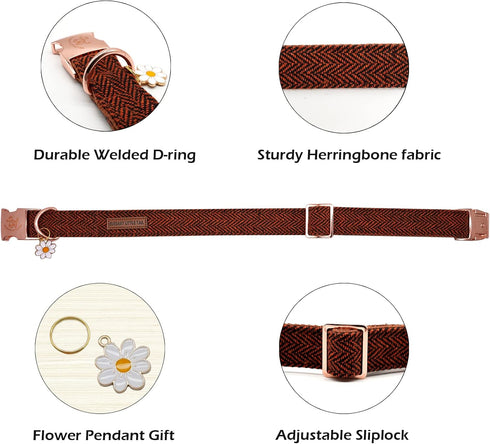 Elegant little tail Halloween Dog Collar with Bow - Herringbone Orange Dog Collar Bow Cotton Durable Bowtie Collar Pet Dog Collar for X-Large Dogs...