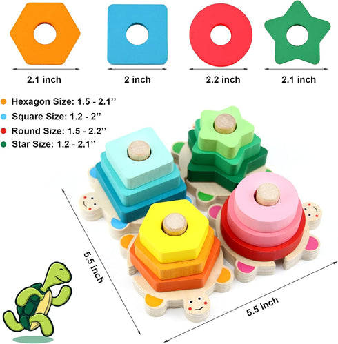 WOOD CITY Stacking Toys for Toddlers 1-3, Montessori Shape Sorter Baby Toys 12-18 Months, Wooden Block Educational Puzzle Toys for Boys Girls 1 2 ...
