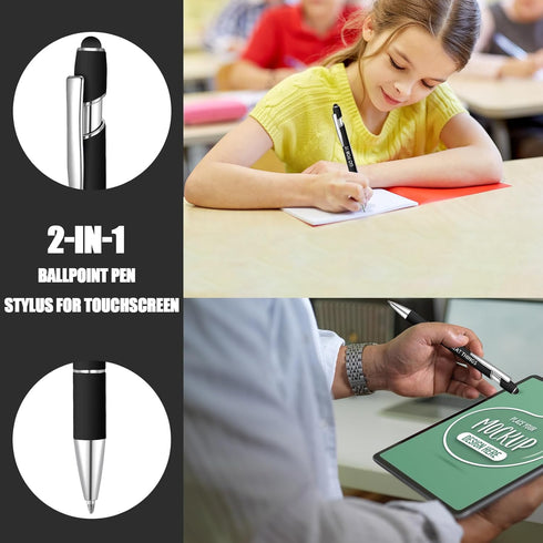 8 Pcs Blue Ink Inspirational Pens for Women Quotes Pen Metal Ballpoint Pen with Stylus tips for Office Gift (Black)...