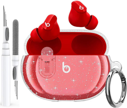 Olytop Clear Case for Beats Studio Buds/Buds + Case 2021/2023, Soft Glitter Bling Transparent Protective Skin with Cleaner Kit& Keychain Girl Wome...
