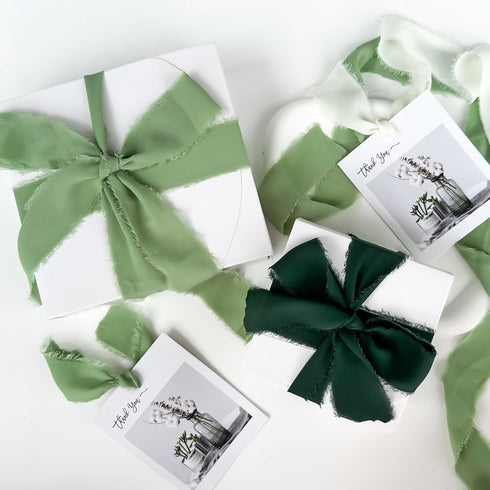 Cream & Green Silk Ribbon, Handmade Chiffon Ribbon 1.5" x 7Yd 3 Rolls, for Gifts Wrapping, DIY Crafts, Wedding Invitations, Bridal Bouquets...