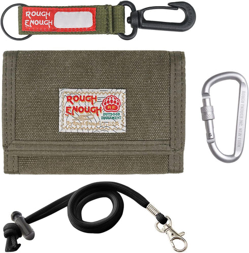 Rough Enough Boys Wallet for Kids Teen Preppy with Neck Lanyard Keychain with Zipper in Canvas Tactical Army Green...
