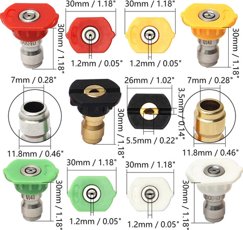 MroMax Pressure Washer Spray Nozzle Tips, 1/4" Stainless Steel, 1set (Multiple Degrees, 0°/15°/25°/40°/Soap)...