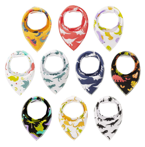 Maiwa 10-Pack Dinosaur Bandana Bibs for Baby Boys for Drooling Feeding and Teething...