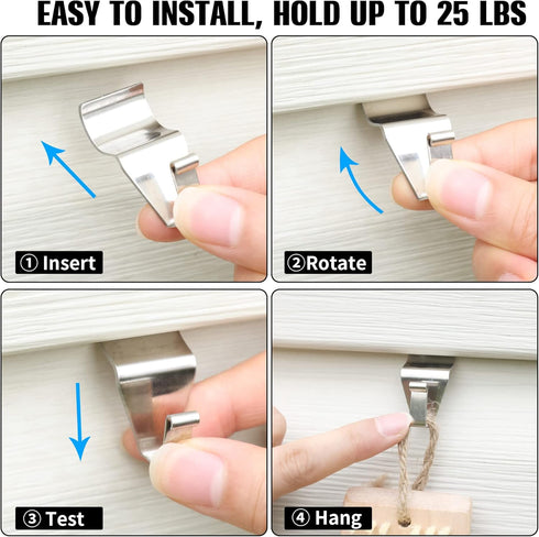 18 Pack Vinyl Siding Hooks Hanger, Siding Hooks for Hanging Outdoor, No Hole Siding Clips to Hang Things, Heavy Duty Stainless Steel Decor Hooks f...
