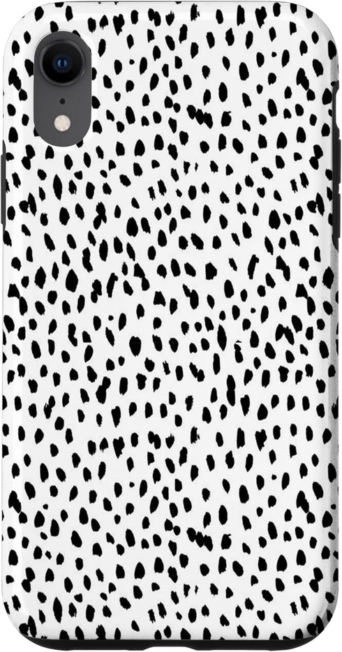 iPhone XR Dalmatian Animal Print Black And White Black White Case...
