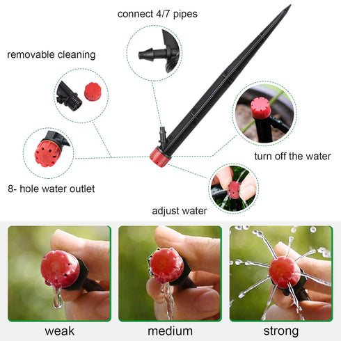 Kalolary 20PCS Drip Emitters for Irrigation, 1/4 Inch Drip Irrigation Emitters Parts 360 Degree Adjustable Water Flow Sprayer with Stake for 4/7mm...