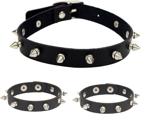 3pcs punk accessories Choker Necklace and spiky bracelet for women men, punk jewelry spiked bracelets studded bracelet leather choker...