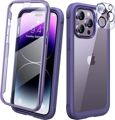 Diaclara Designed for iPhone 14 Pro Case 6.1’’, Full Body Rugged Protective Case+2 Pack Camera Lens Protector w/Built-in Touch Sensitive Anti-Scra...