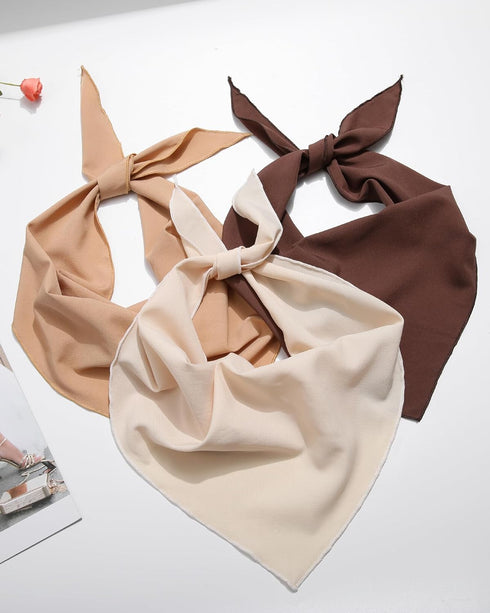 AWAYTR 3Pcs Floral Hair Bandanas Chiffon Head Kerchief for Women Girls Boho Hair Scarf Headband Bandana Daisy Lace Head Scarf (Solid Color - Beige...