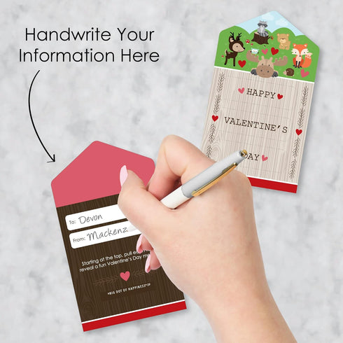 Big Dot of Happiness Woodland Creatures - Forest Cards for Kids - Happy Valentine’s Day Pull Tabs - Set of 12...