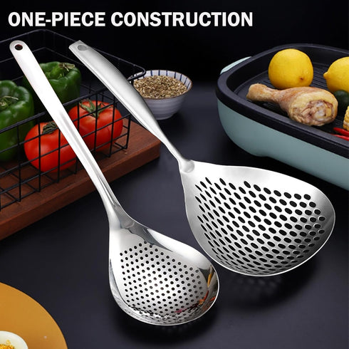 KAYCROWN Skimmer Slotted Spoon, 2 Pack Stainless Steel Pasta Spider Strainer Skimmer Ladle Spoon for Frying and Cooking, Frying Strainer Spoon, Ki...