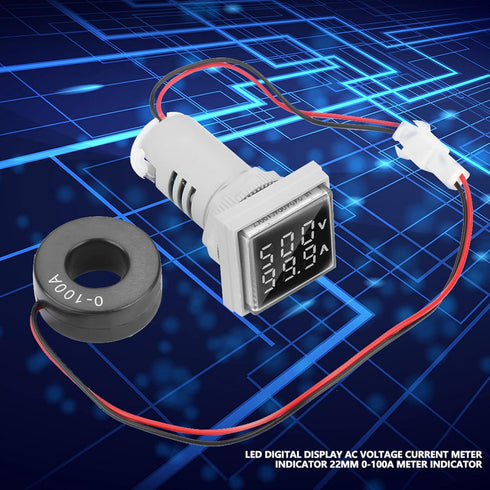 AC Current and Voltage Indicator, 22mm AC Voltage Current Display Meter, 0-100A 60-500V LED Display Voltmeter AC Ammeter Voltmeter Square Head Vol...
