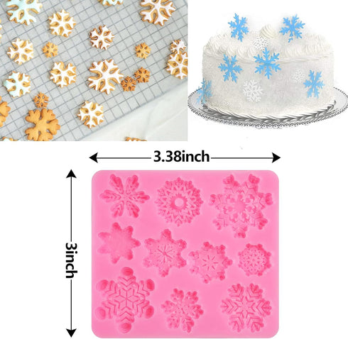 Rainmae 6 Pcs Christmas Snowflake Cake Silicone Fondant Molds, 3D Snowflake Winter Frozen Party Cupcake Topper Decorating Tools, Silicone Chocolat...