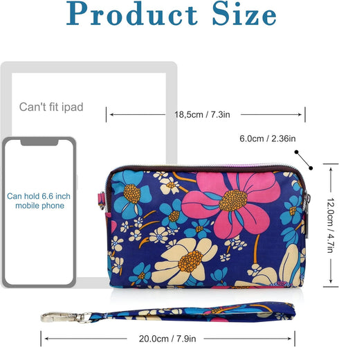 CONISY Large Capacity Wristlet Wallets for Women, Printed Nylon Crossbody Clutch Purse, 3 Zipper Cell Phone Wallet for Ladies...